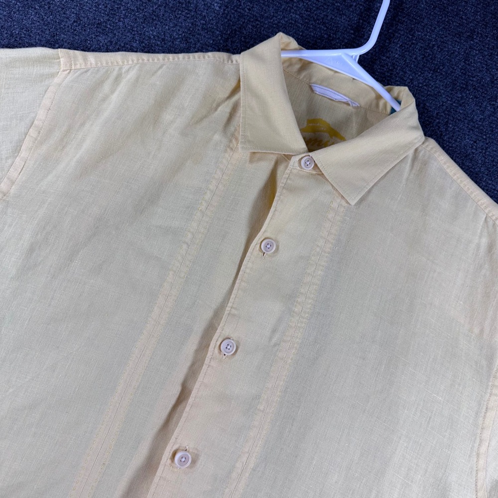 Tommy Bahama Button Up Mens L Large Yellow 100% Linen Guayabera Short Sleeve